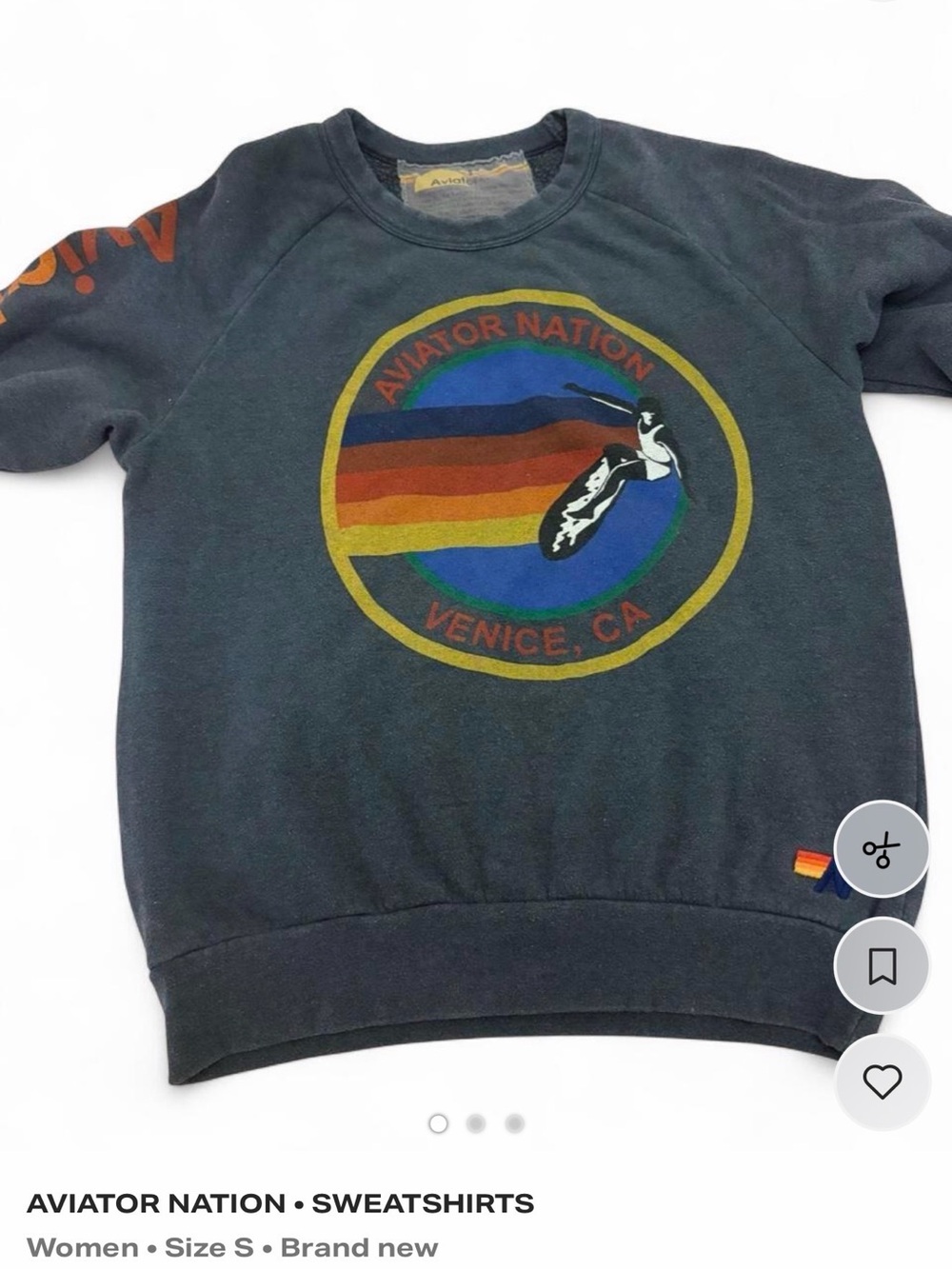 Aviator Nation Charcoal Crewneck with Multicolor Chest Graphic